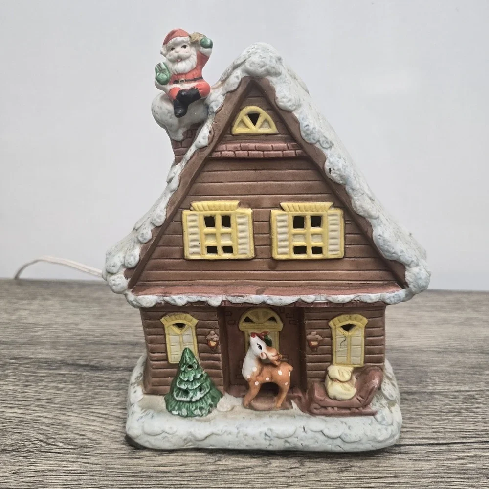 Vtg Christmas House Light‎ Up Santa Reindeer Snow Village Plug In TESTED & WORKS
